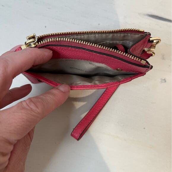 Michael Kors Jet Set Pink leather coin purse key chain wristlet minimal casual - Picture 7 of 7